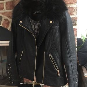 Black soft leather “Guess” jacket biker style